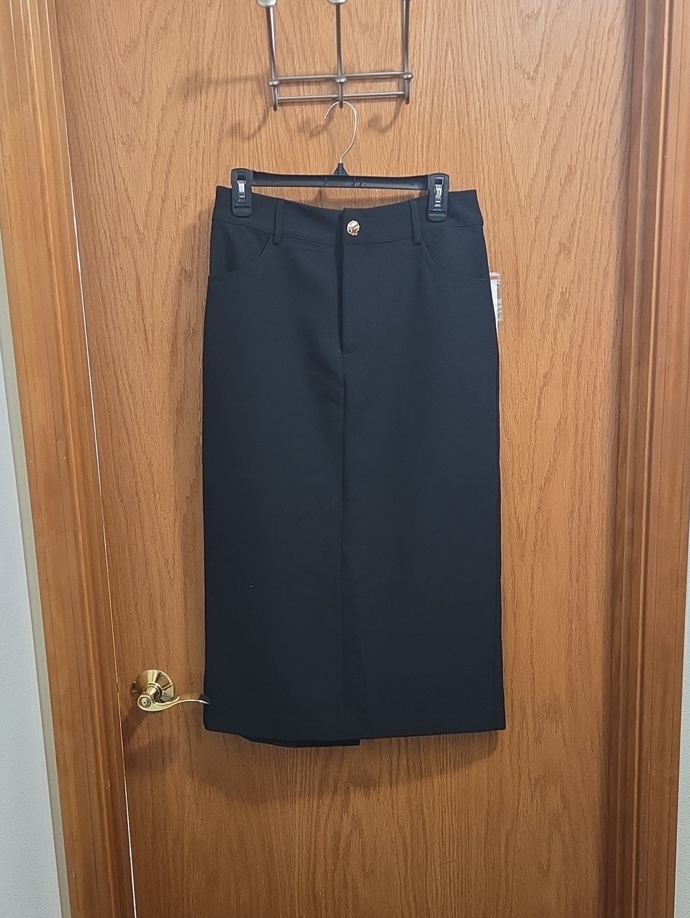 Bar III Black Midi Pencil Skirt with Button Waist